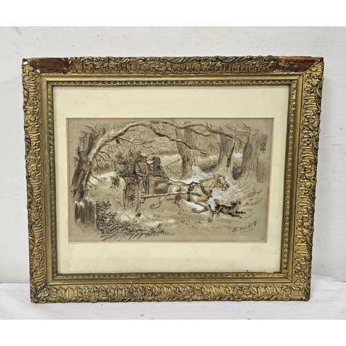 477 - A Tarlington, Victorian Watercolour “gathering the Christmas ferns by carriage”, signed, 31cm x 36cm... 