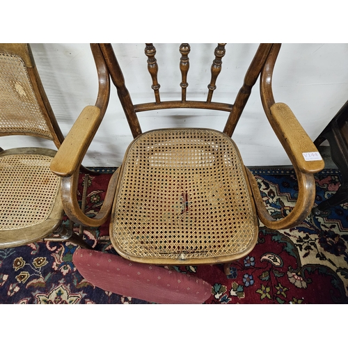 5 - Early 20thC Bentwood Office Armchair, the original (lightly damaged) bergere seat covered with a loo... 