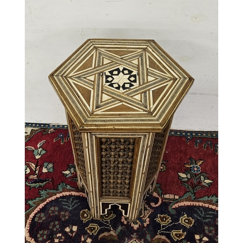 57 - Moroccan octagonal-shaped Occasional Table/Pedestal, with wooden beaded style side panels, 74cmH x 3... 