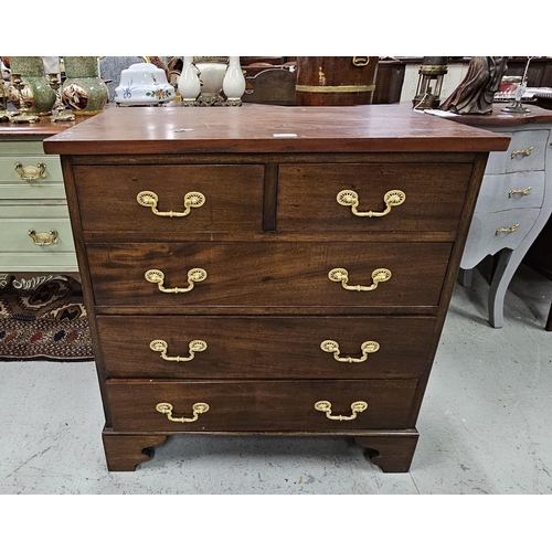 65 - Georgian style low sized mahogany Chest of Drawers, with brass drop handles, on bracket feet, 81cmH ... 