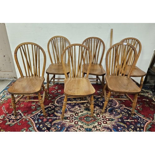 7 - Matching Set of 6 Antique Elm hooped back Kitchen Chairs, on turned legs (6)