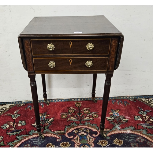 96 - Regency Mahogany Pembroke Table, drop end leaves and 2 drawers (2 faux drawers to the back), on fine... 