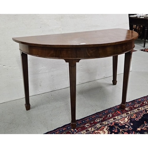 99 - Mahogany Demi-Lune Side Table, on tapered legs, varnished, 120cmW x 64cmD