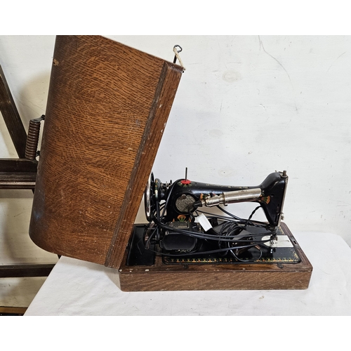 545 - Singer Hand Sewing Machine, electric powered, in original oak case