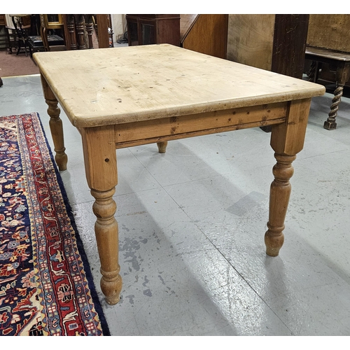 552 - Pine Kitchen Table, on turned legs (ex Strawbridge, worn)