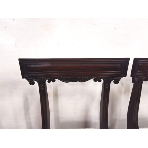 46 - Set of 4 Mahogany Dining Chairs, scroll designs to the curved upper rails, cream velour covered seat... 