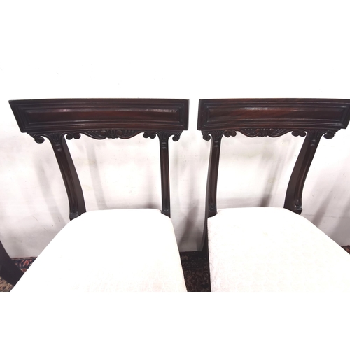 46 - Set of 4 Mahogany Dining Chairs, scroll designs to the curved upper rails, cream velour covered seat... 