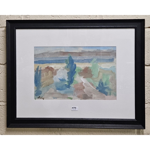 479 - MARKEY ROBINSON, West of Ireland Landscape (abstract), gouache on card, in an ebony frame, 64cm x 81... 