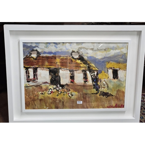 482 - MARIE CARROLL “Connemara Cottage” in a cream frame, 74cm x 98cm (frame size)