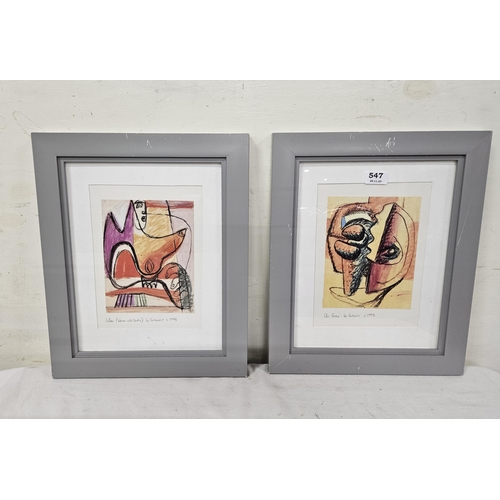 547 - Pair of signed prints by “Corbossier”, 1940’s French Modernist era, in grey frames, each 44cm x 36cm