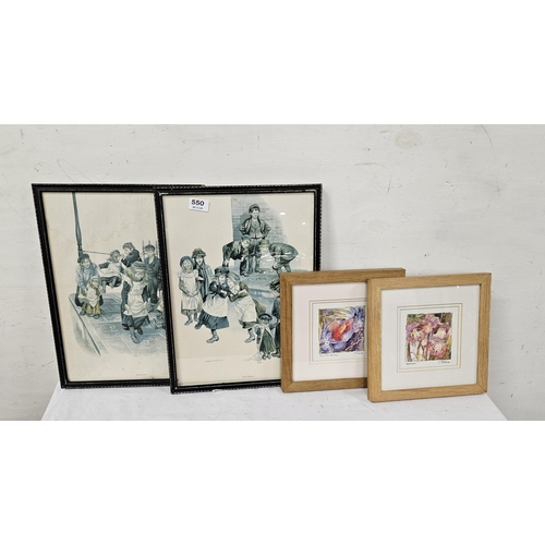 550 - Two pairs of modern prints – children playing and small floral, both framed (4)