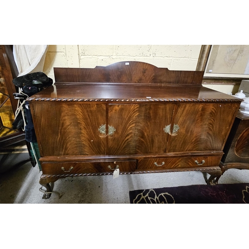 541 - Large 1980’s Mahogany Sideboard with a gallery back over 3 doors enclosing shelves  (exterior brass ... 