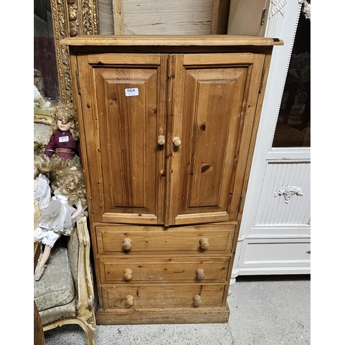 564 - Pine 2-door compact wall cabinet, with 3 drawers