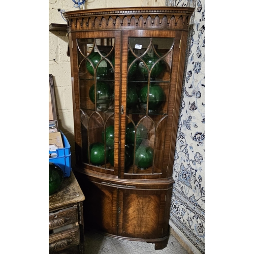 575 - Reproduction mahogany Corner Cabinet, 2 glass doors above a 2 door cabinet, 190cmH x 85cmW