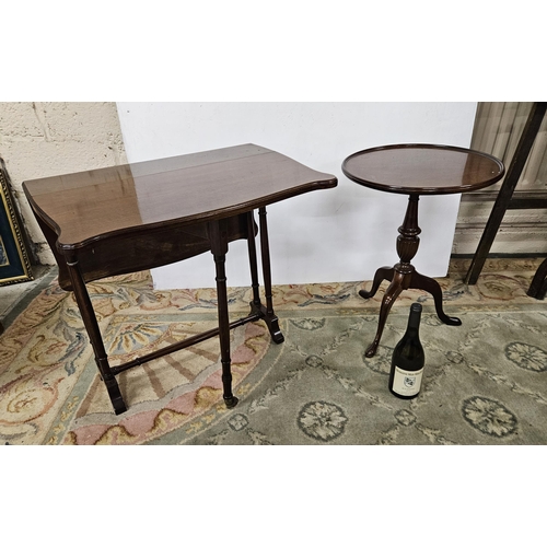 52 - Circular mahogany Wine Table 62cmH x 42cm dia & a mahogany Sutherland table with shaped drop leaves ... 