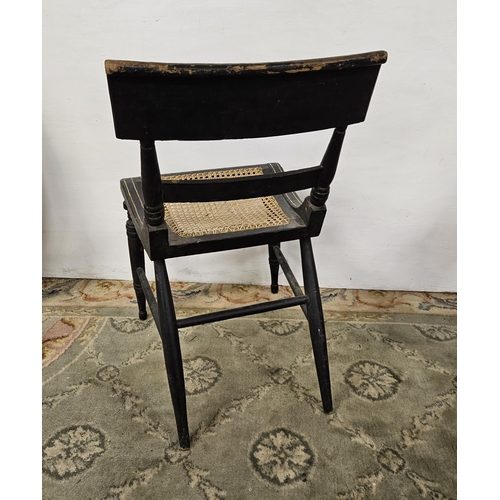 13 - Ebony painted bergere seated Chair, on turned legs, decorated with a landscape scene