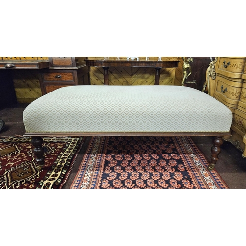 24 - Large mahogany framed Window Seat/Stool, rectangular shaped, upholstered with diamond design beige f... 