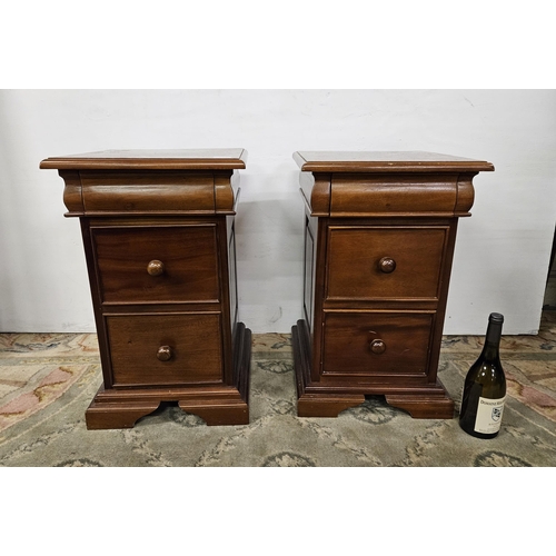 50 - Matching pair of modern mahogany Bedside Cabinets, each with 3 drawers, turned knobs, 40cmW x 63cmH