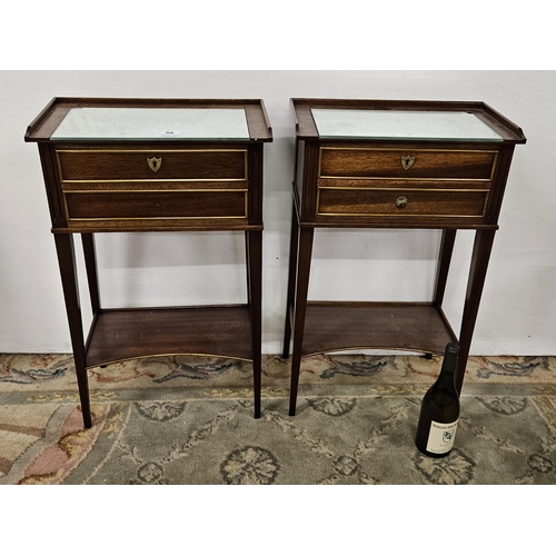 56 - Matching Pair of French Side Cabinets, each with 2 drawers and a mirrored top (cracks), parcel gilt ... 