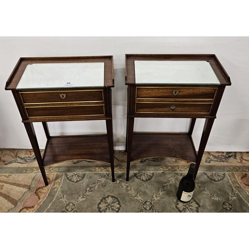 56 - Matching Pair of French Side Cabinets, each with 2 drawers and a mirrored top (cracks), parcel gilt ... 