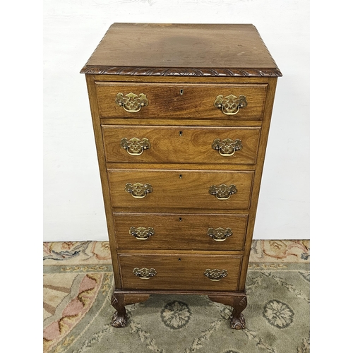 67 - Vintage Mahogany Tallboy Chest of 5 Drawers, brass handles and ball, claw feet 54cmW x 115cmH