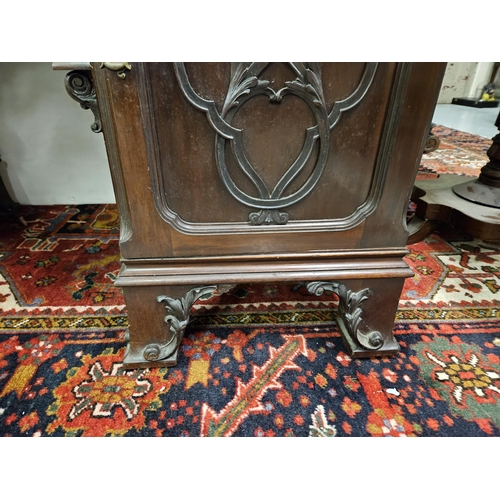 75 - 19thC Kneehole Mahogany Desk, with decoratively carved frieze and a green tooled leather top, cabine... 