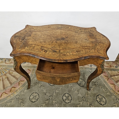 79 - Early 20thC French Walnut Centre Table, serpentine shaped, with a decorative inlaid top over apron d... 