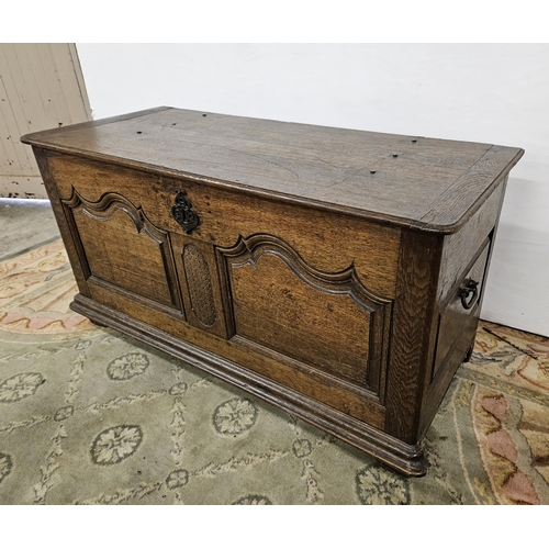 335 - 18th C French Oak Coffer  good heavy mouldings to the front and sides, on short cabriole legs, forg... 