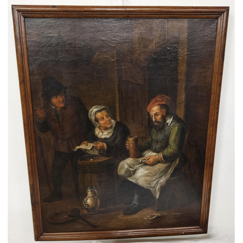 268 - 18thC Dutch Oil on Canvas The Letter, depicting an Interior scene, in a later walnut frame, 80cmH ... 