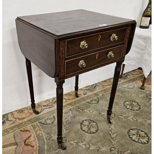 80 - Regency Mahogany Pembroke Table, drop end leaves and 2 drawers (2 faux drawers to the back), on fine... 