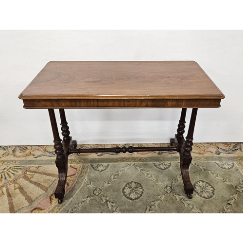 81 - 19thC polished Mahogany Side Table, on 4 turned and reeded legs with a similar stretcher, 4 splayed ... 