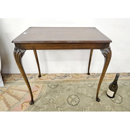 85 - Dark Walnut Occasional Table, with a rectangular shaped top over acanthus mounted sabre legs, 68cmW ... 