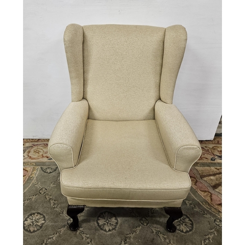 1 - Queen Anne Style Fireside Chair, beige upholstery (good condition)