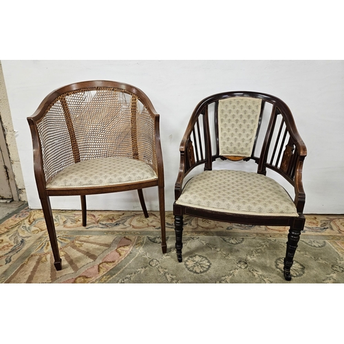 10 - Inlaid Mahogany framed Sitting Room Chair with fleur de Lys covered seat, back & a Satinwood framed ... 