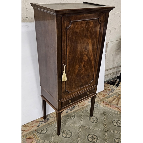 102 - 19thC polished Mahogany Side Cabinet, the moulded crown over a single door with oval inlay, opening ... 