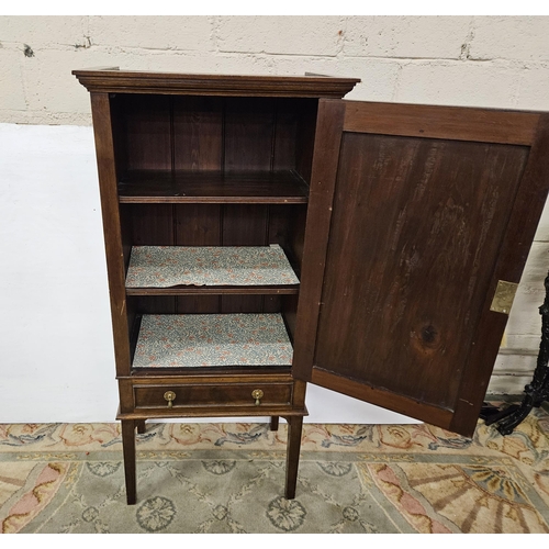 102 - 19thC polished Mahogany Side Cabinet, the moulded crown over a single door with oval inlay, opening ... 