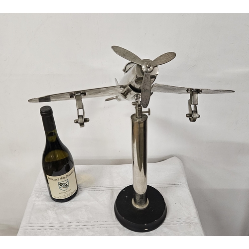 118 - Vintage Chrome Airplane (single propellor), chrome wheels, detachable from the pillar base, 47cmH