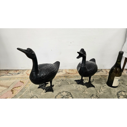 126 - Pair of bronzed metal models of Ducks, each about 39cmH x 39cmD (1 neck repaired)