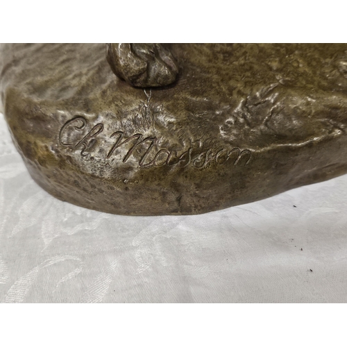 150 - French Bronze Model of two Hunting Dogs at play, signed Ch Masson, 26cmH x 42cmW