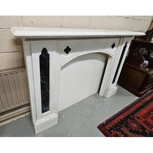 191 - Fine Large White Marble Fireplace in the gothic style, with green Connemara inlaid side jams, 6ft ... 