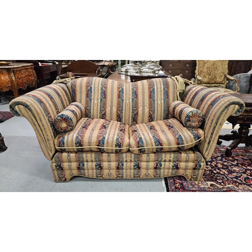 2 - Knole Sofa, with drop ends, red and green stripped fabric with 2 seat cushions, 2 bolsters, 2 loose ... 