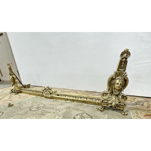 200 - 19thC Brass Fender, each detachable end having a model of an Empress, paw shaped supports, about 1.8... 