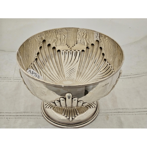 220 - Sheffield Solid Silver Circular Fruit / Punch Bowl on a stem, with a lobed body, hallmarked 1926, by... 