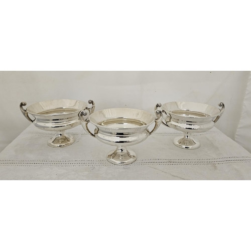 224 - Matching Set of 3 Sheffield Solid Silver Bon Bon Dishes on plinths, with scrolled handles, hallmarke... 