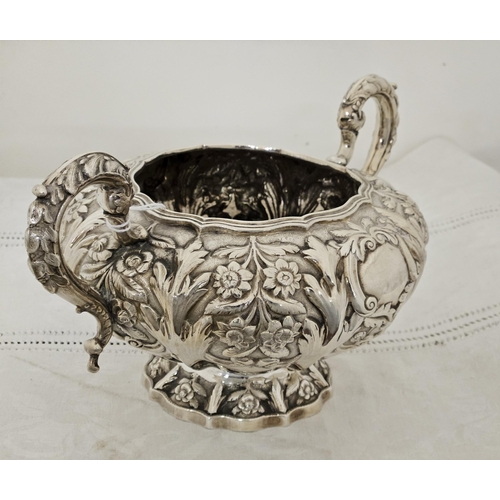 225 - Irish Georgian Silver large Sugar Bowl with carrying handles, hallmarked 1837, decorative floral cha... 