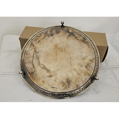 235 - Sheffield Solid Silver Circular Tray, with tiered and beaded borders, raised on 3 ball and claw feet... 