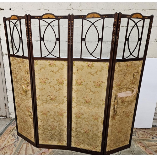 242 - Edwardian 4-Section folding Mahogany Frame Screen, nice floral inlay throughout, glass upper compart... 