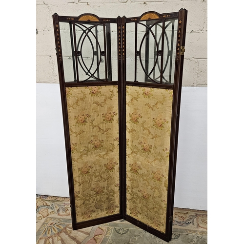 242 - Edwardian 4-Section folding Mahogany Frame Screen, nice floral inlay throughout, glass upper compart... 