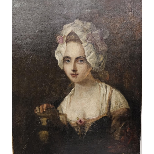 270 - 19thC Portrait of a Lady wearing a White Bonnett, oil on canvas, Unframed 76cmH x 84cmW