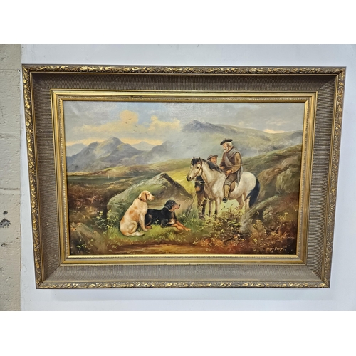 271 - 19thC Oil on Canvas Conversation in a Bavarian Countryside, with dogs, signed Henry Burnett, in a ... 